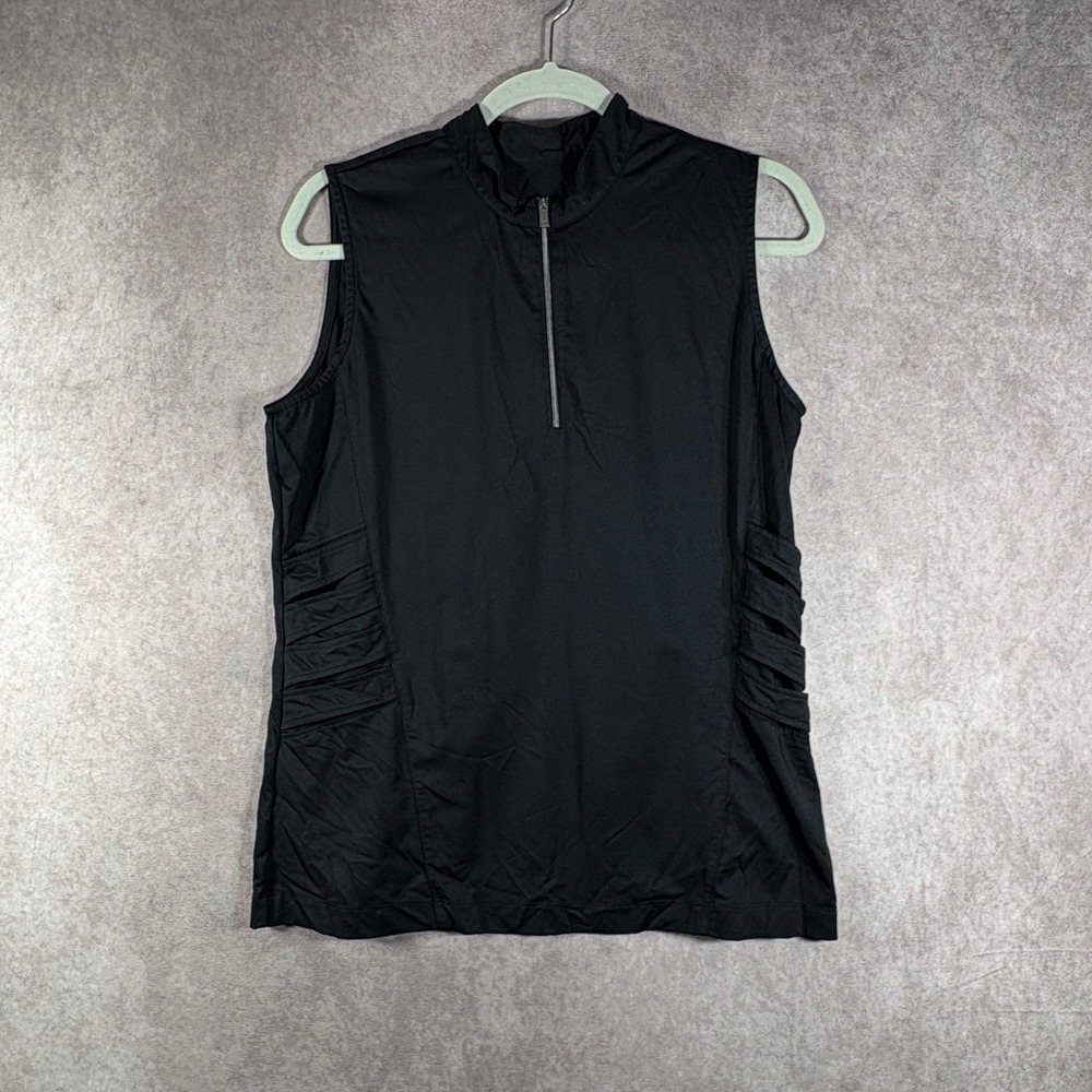 Tail‎ Top Women L Black White Label Sleeveless 1/4 Zip Golf Tennis Active Casual